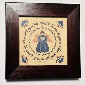 Pennsylvania Dutch Fraktur Angel scripture Psalm 91:11 By Cathy Collier 6”x 6” - Picture 1 of 8