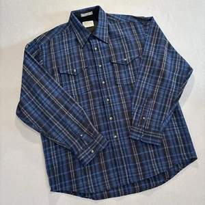 Pendleton LARGE 100% Schurwolle schwarz/blau/grau kariertes Hemd mit Knöpfen TOP - Bild 1 von 7