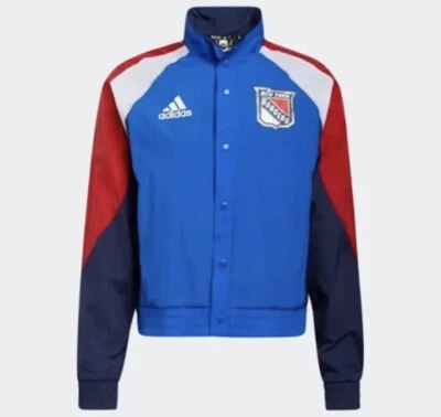 ADIDAS MENS NEW YORK RANGERS REVERSE RETRO SNAP UP JACKET SIZE SM  $100  HP1662 - Image 1 of 4