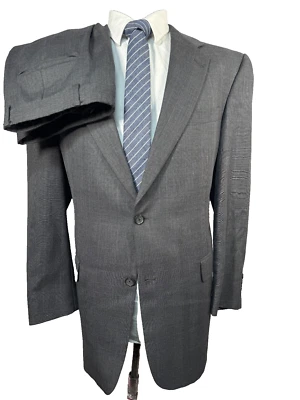 HART SCHAFFNER MARX Mens Gray GLEN PLAID Pleated 2pc Suit 42R Jacket 34x31 Pant - Image 1 of 4