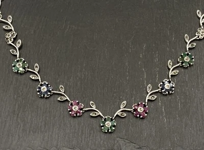 Kette  Smaragd, Saphir, Rubin & Markasit   925er Silber - Bild 1 von 4