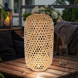Außenleuchte Stehlampe Solarleuchte LED Korbgeflecht Terrasse Laterne Bambus - Bild 1 von 12
