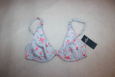 Top de bikini Hollister High Apex acanalado con aros azul floral para mujer talla S nuevo con etiquetas Foto 1 de 4