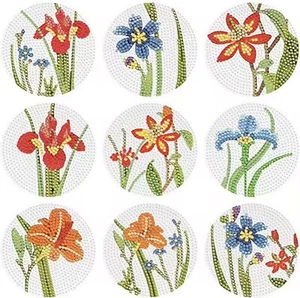 9pcs 5D Diamond Art Coasters Flower Coasters DIY Floral Diamond Painting Coaster - Picture 1 of 8