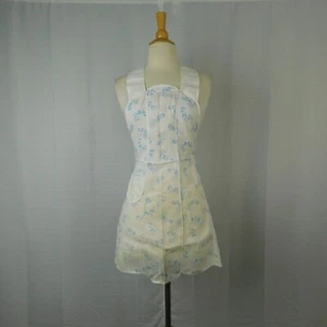 Vintage Latzschürze Handarbeit Blumenmuster zum Binden weiß-blau #2966 - Bild 1 von 6