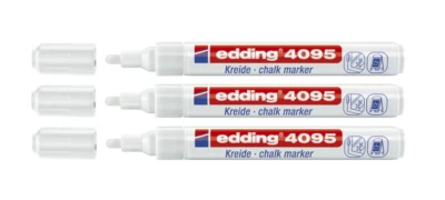 3 x Edding Kreidemarker 4095 Kreidestift Fenster Sprühkreide, weiß, 2-3 mm