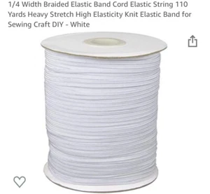 100Yards Length 1/4 Inch Width Braided Elastic Band White String Cord Heavy High - Picture 1 of 5