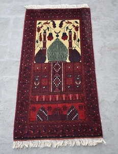 1'8 x 3'4 ft alfombra afgana anudada a mano tribal turcomano jai namaz, alfombra de oración pequeña - Imagen 1 de 10