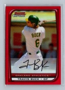 2008 Bowman Chrome #140 Travis Buck 2/5 Red Refractors