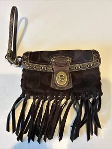 Coach Legacy Signature dunkelbraun Wildleder Fransen Drehverschluss Kalbsleder - Geldbörse - Bild 1 von 5