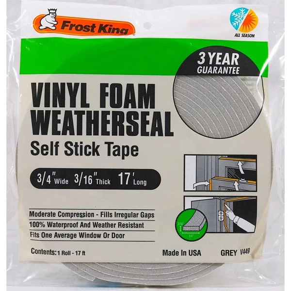 Frost King V449h Vinyl Foam Tape 3/16-inch Grey 1
