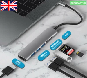 USB C Hub with HDMI 4K 30Hz Adapter & Micro SD Card Dock 6 in 1 Type-C Pebble  - Picture 1 of 7