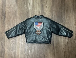 Harley-Davidson Youth Unisex Size 4 Motorcycle Biker Jacket Black Faux Leather - Picture 1 of 13