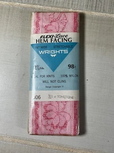 Wrights Flexi-Lace Hem Facing 2.5yds Stretchable 1 3/4” Wide Pink NYLON - Picture 1 of 4