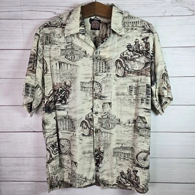 Camisa de moto hawaiana de seda vintage Harley Davidson Tori Richard para hombre mediana  Foto 1 de 4