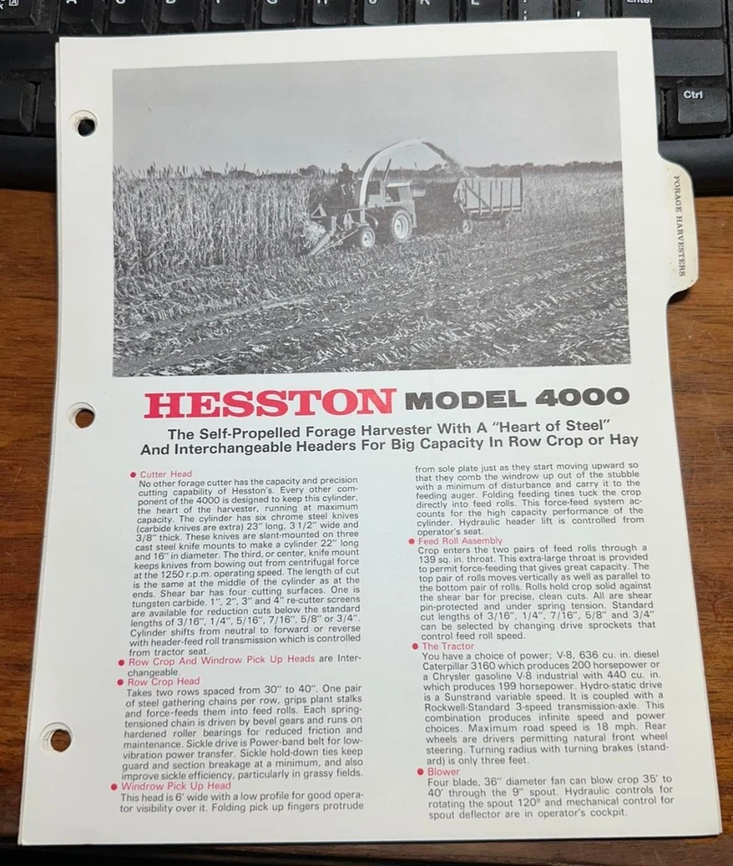 1970 HESSTON 4000 Harvester Dealer Shop Salesmen Brochure Specs and Prices - Image 1 of 4