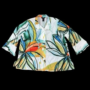 Ali Miles Women’s Button Front Top 2X Abstract Floral Boho Artsy Resort - Picture 1 of 3