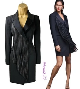 Karen Millen UK14 US10 Tailored Blazer Tuxedo Fringed Dress Black Worn Once - Picture 1 of 17