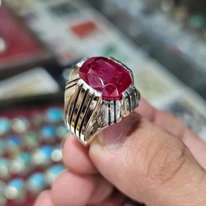 Deep Red Ruby Mens Ring Sterling Silver 925 Handmade Anari Yaqoot Ring Ruby Gem - Picture 1 of 7