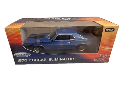 NIB! WELLY 1970 DIE-CAST BLUE COUGAR ELIMINATOR PREMIUM COLLECTIBLE 1:18 #1659 - Image 1 of 4