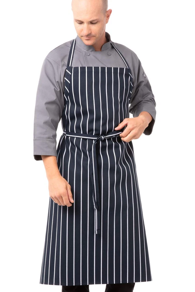 Kitchen Apron Chef Works A100-ncs English Navy Chalk Stripe Bib Coocking Baking