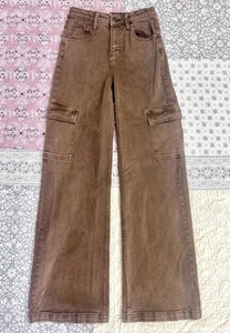 Risen Jeans LA High Rise Brown Espresso Wide Leg Cargo Pants Size 3/26 - Picture 1 of 6