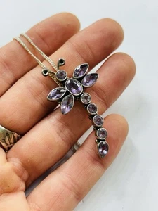 Silber und Amethyste Libelle Anhänger mit 16 Zoll Kette - Bild 1 von 6