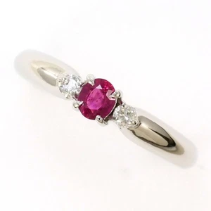 Platinum 900 ring 11.5 Japan size Ruby 0.28 Diamond Free shipping Used - Picture 1 of 7