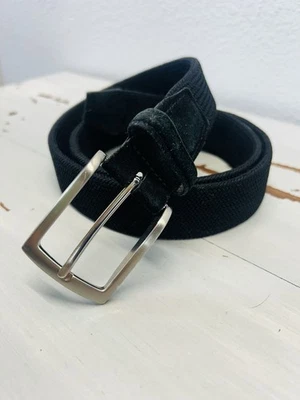 Cinturón de tela negro elástico puntas ajustables de gamuza Foto 1 de 4