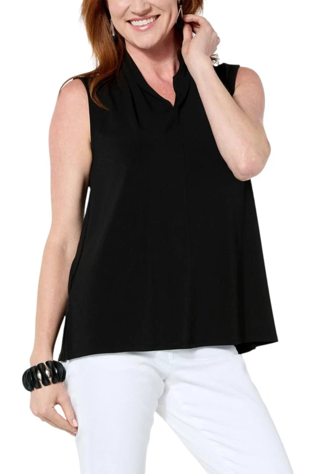 Camiseta deportiva drapeada negra para mujer WynneLayers mate sin mangas Foto 1 de 1