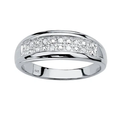 Para hombres Platino sobre Plata de Ley Redondo Diamante Genuino Doble Fila Boda... Foto 1 de 4