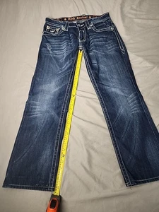 Rock Revival John Straight Jeans Mens 32x30 Distressed Denim Embroidered Pockets - Picture 1 of 15