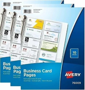 Avery Clear Business Card Organizer Pages for 3 Ring Binders 3-Pack - Picture 1 of 1