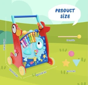 Baby Lauflernwagen mit Spielzeug und Musikinstrumenten, aus Holz - Bild 1 von 3