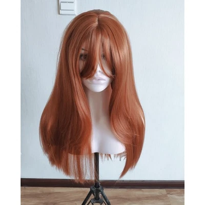 Медный красный длинный прямой термостойкий синтетический парик для косплея с бахромой - Изображение 1 из 4