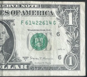 (3 DIGIT BOOKEND!) $1 Fancy Serial Number F61422614G Series 2017A - Picture 1 of 3