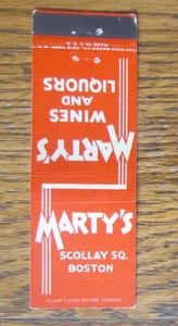 ALCOHOL MATCHBOOK COVER: MARTY'S LIQUOR STORE BOSTON, MA EMPTY MATCHCOVER -A1 - Picture 1 of 2