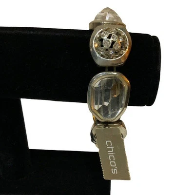 Chico's Oval Crystal Stone Gold Charm Stretch Bracelet Women's Fashion Jewelry — 第 1/4 张图片