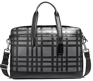 Coach Men's Hamilton Briefcase Leather Laptop Carry Bag Plaid F11187 Reg $450 - Picture 1 of 12