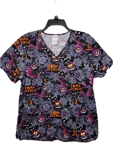Disney Chesire Katze Halloween Peeling Top Gr. M medizinische Arbeitskleidung Trick or Treat - Bild 1 von 4