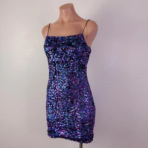 Allison + Kelly Pailletten Minikleid blau Nacht Showgirl Epochen Party y2k Gr. M NEU - Bild 1 von 10