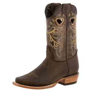 Womens Western Cowboy Boots Brown Square Toe Pull On Botas Vaquera - Picture 1 of 5