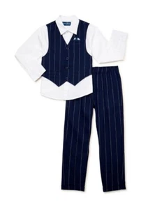 Freestyle Revolution 3 Piece Suit Navy Pinstripe Boy's Size 10 NWT - Picture 1 of 14
