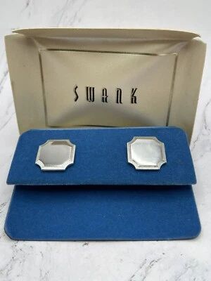 Swank Cufflinks 3/4 Inch Squares Silver Color Vintage - Image 1 of 4
