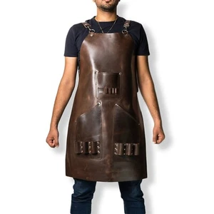 Fully Handmade Leather Apron For BBQ Chef Cooking Woodworking Bartender Butcher - Picture 1 of 4