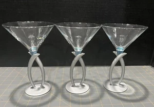 Set Of 3 Lot Rare Star Trek Bombay Sapphire Twisted Metal Stem Martini Glass - Picture 1 of 6