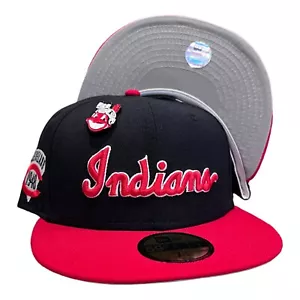 New Era Cleveland Indians 2 Tone 59FIFTY Fitted Hat Cap W/ Chief Wahoo Pin 7 5/8 - Picture 1 of 7