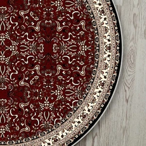 Burgundy White Rug, Round Academia Rug, Turkish Oushak Boho, Circle Cottagecore - Picture 1 of 4
