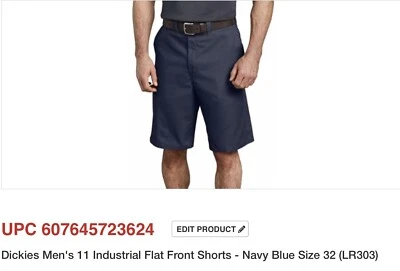 Dickies Men’s 11 Inch Industrial Flat Front Work Shorts LR303 Navy Size 32 NEW - Image 1 of 4