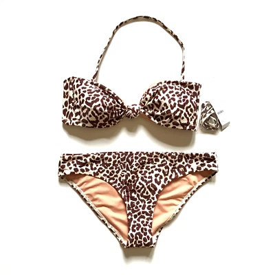 NUEVO CON ETIQUETAS JCrew Nudo Bandeau Bikini Traje de Baño para Mujer Mediano Marrón Leopardo NUEVO Foto 1 de 4